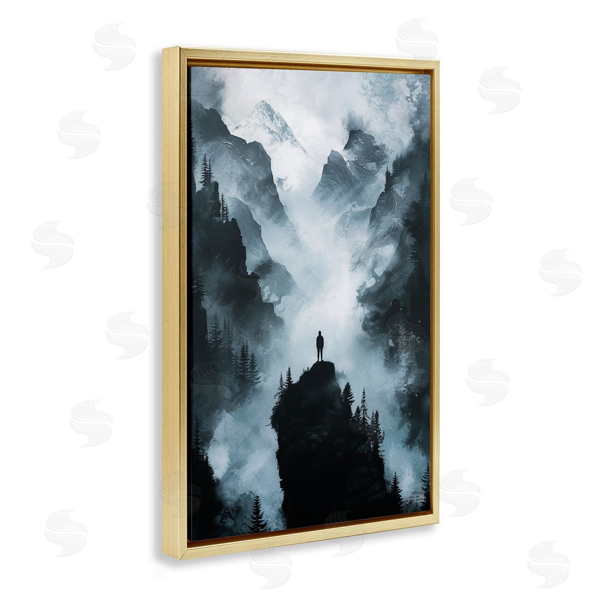 RB Man on Intense Cliff Gold Floating Frame Canvas Wall Art Print