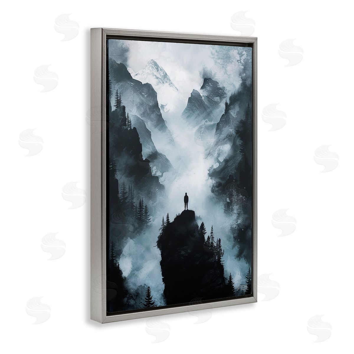 RB Man on Intense Cliff Gray Floating Frame Canvas Wall Art Print