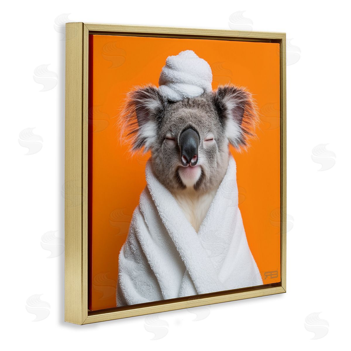 RB Relaxed Bathtime Koala Gold Floating Frame Canvas Wall Art Print