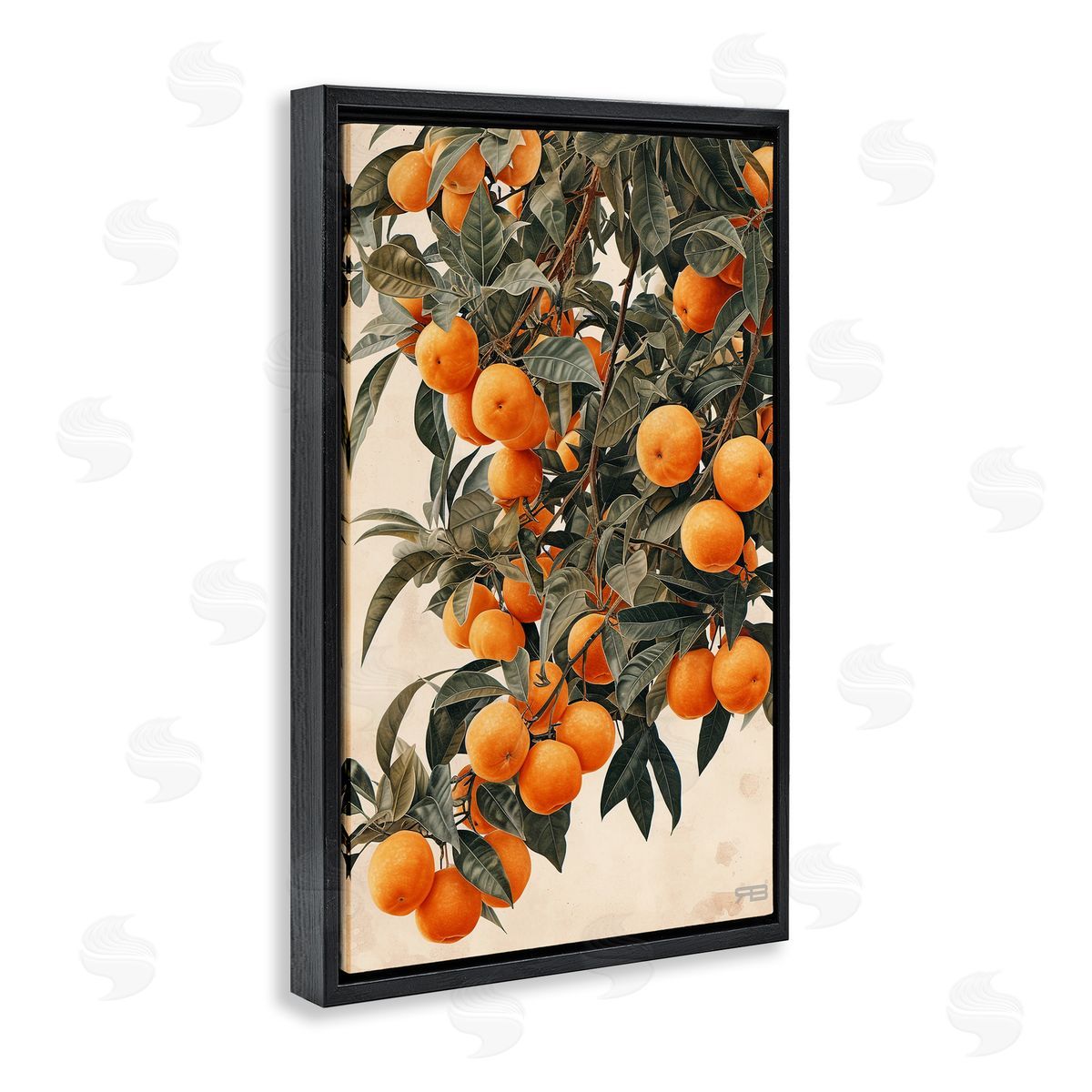 RB Vibrant Orange Tree Blooms Black Floating Frame Canvas Wall Art Print