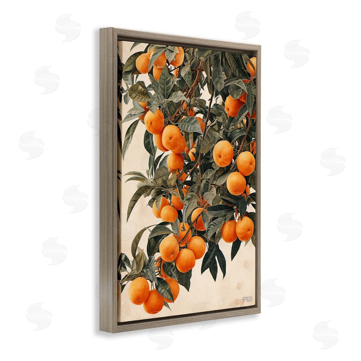 RB Vibrant Orange Tree Blooms Brown Floating Frame Canvas Wall Art Print