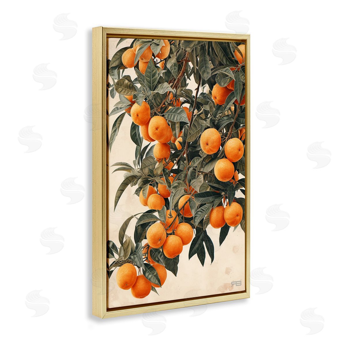 RB Vibrant Orange Tree Blooms Gold Floating Frame Canvas Wall Art Print