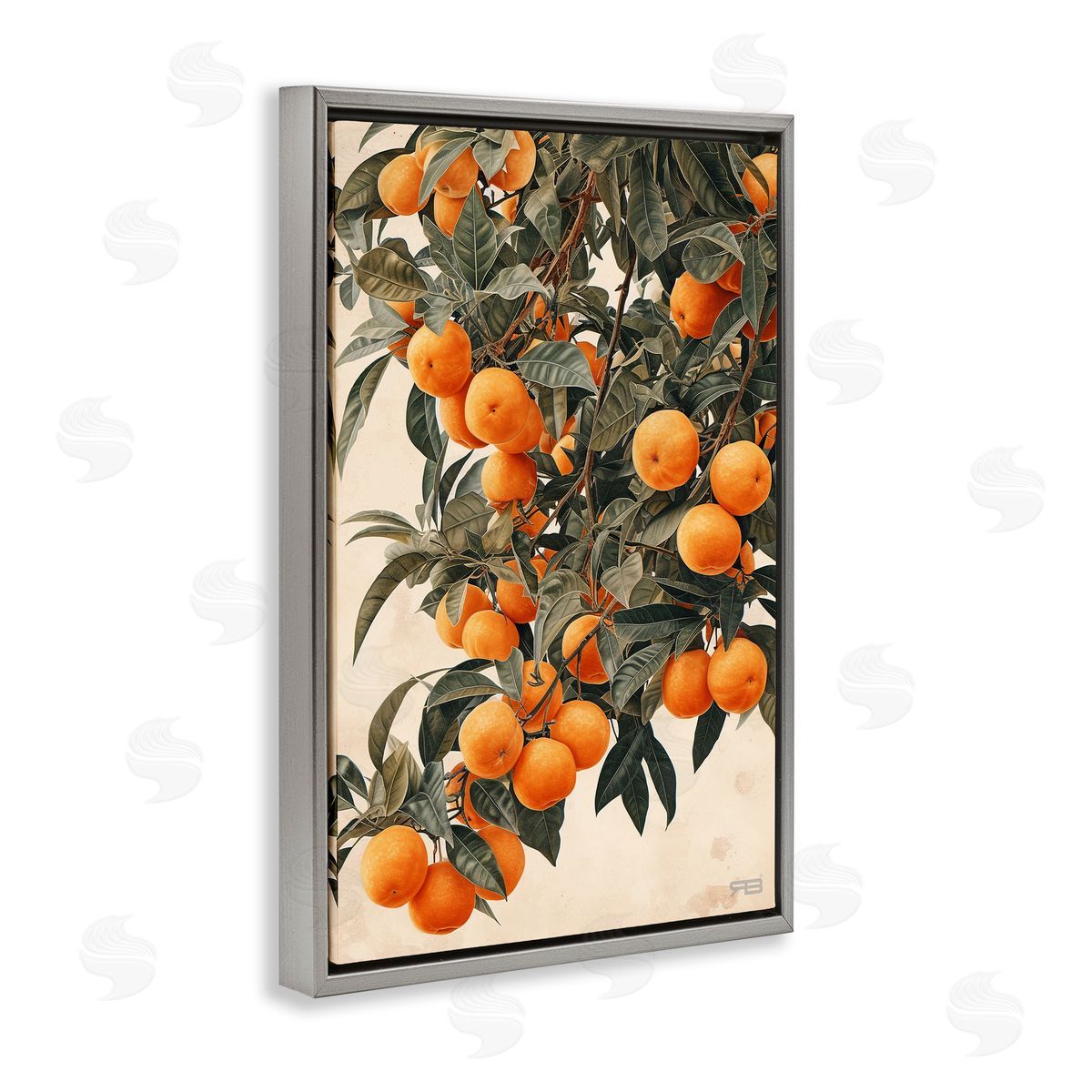RB Vibrant Orange Tree Blooms Gray Floating Frame Canvas Wall Art Print