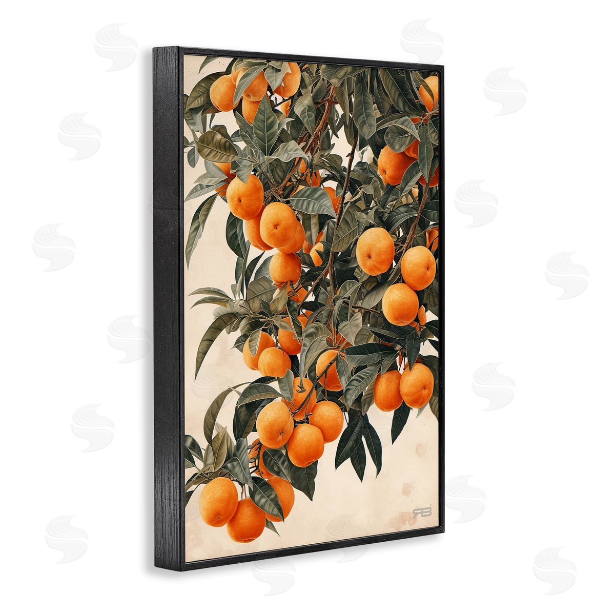 RB Vibrant Orange Tree Blooms Black Framed Giclee Wall Art Print