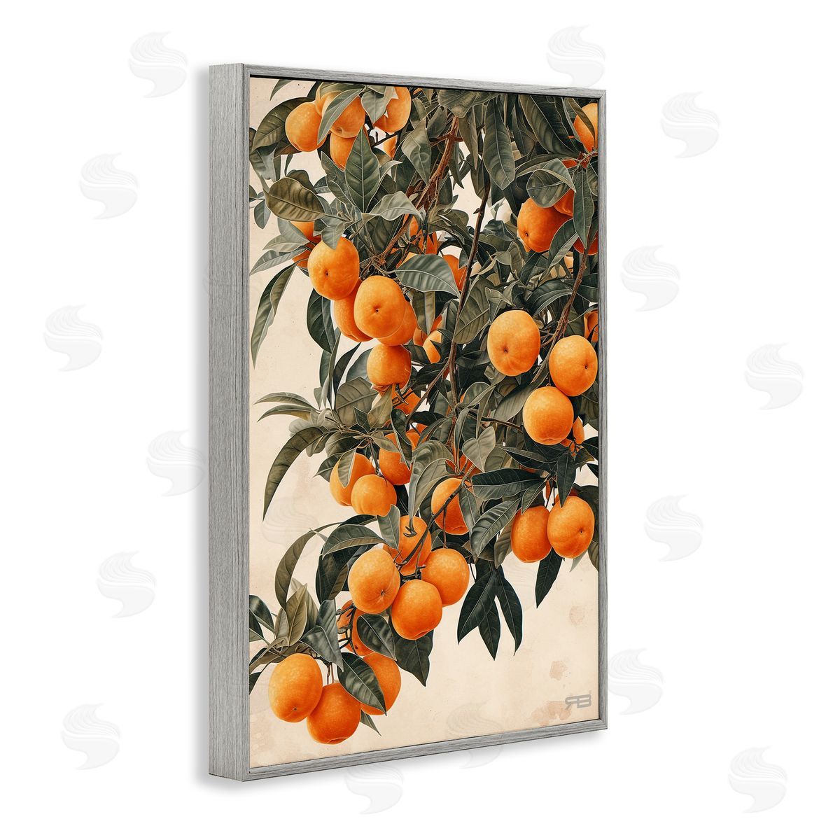 RB Vibrant Orange Tree Blooms Gray Framed Giclee Wall Art Print