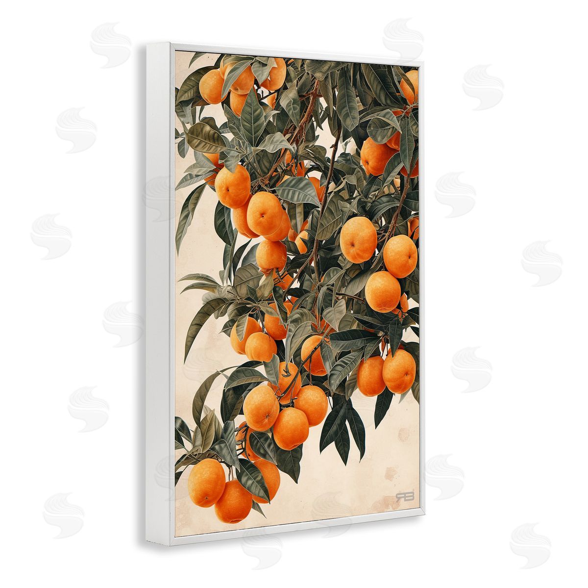 RB Vibrant Orange Tree Blooms White Framed Giclee Wall Art Print