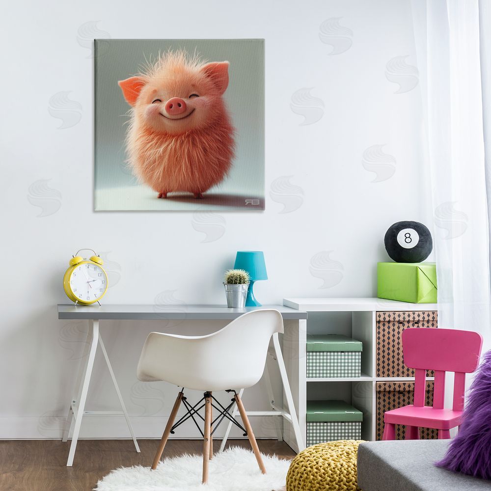 RB Smiling Fluffy Piglet Canvas Wall Art Print in Room
