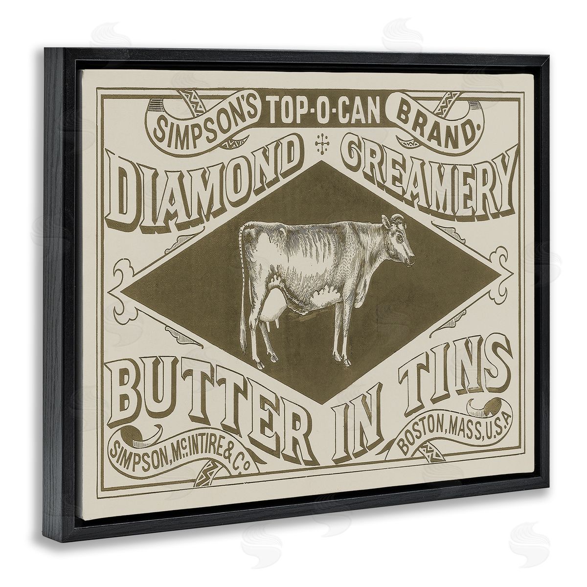 Stupell Studio Vintage Creamery Advertisement Black Floating Frame Canvas Wall Art Print
