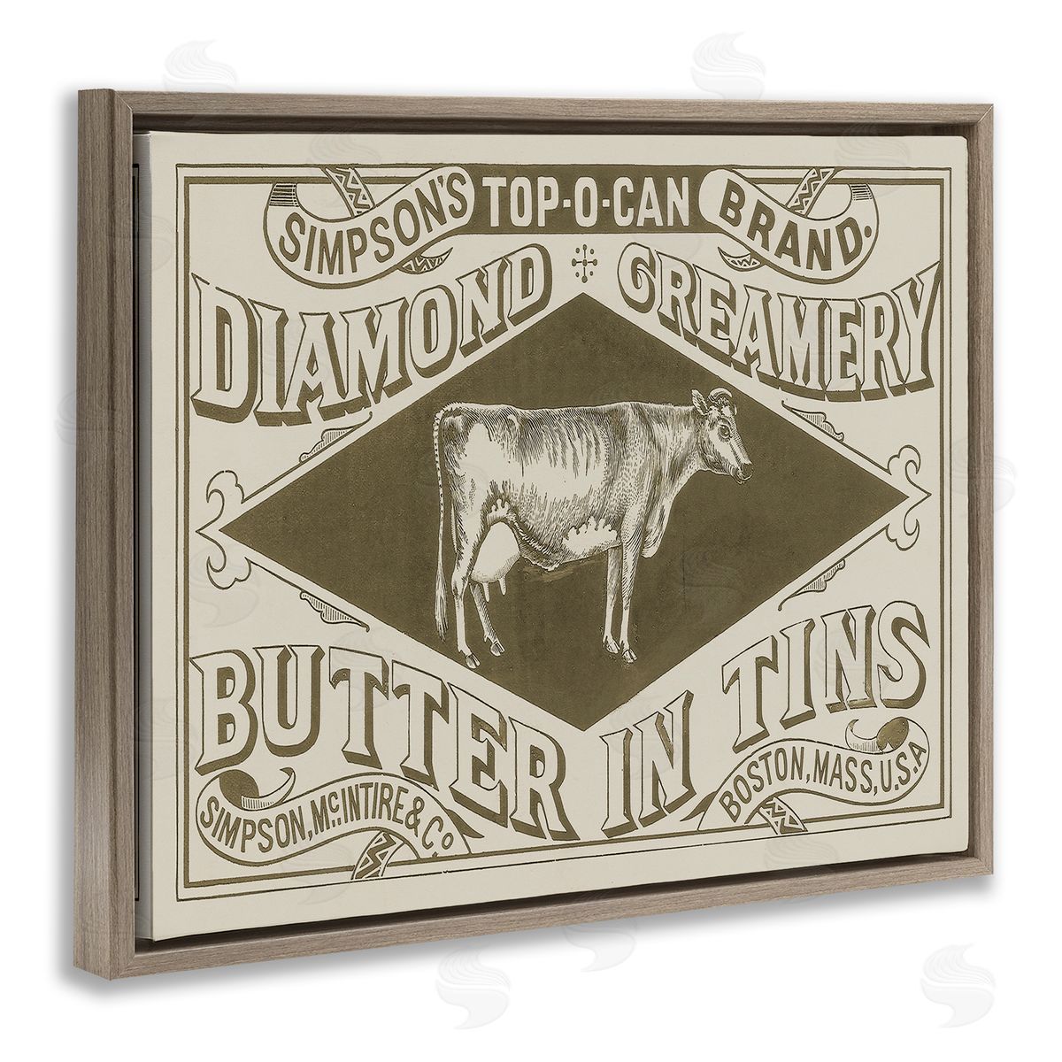 Stupell Studio Vintage Creamery Advertisement Brown Floating Frame Canvas Wall Art Print
