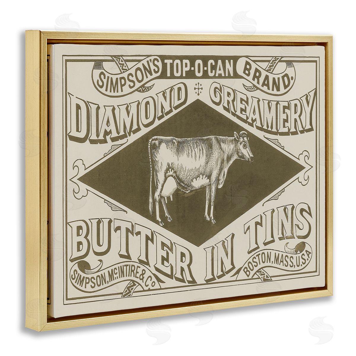 Stupell Studio Vintage Creamery Advertisement Gold Floating Frame Canvas Wall Art Print