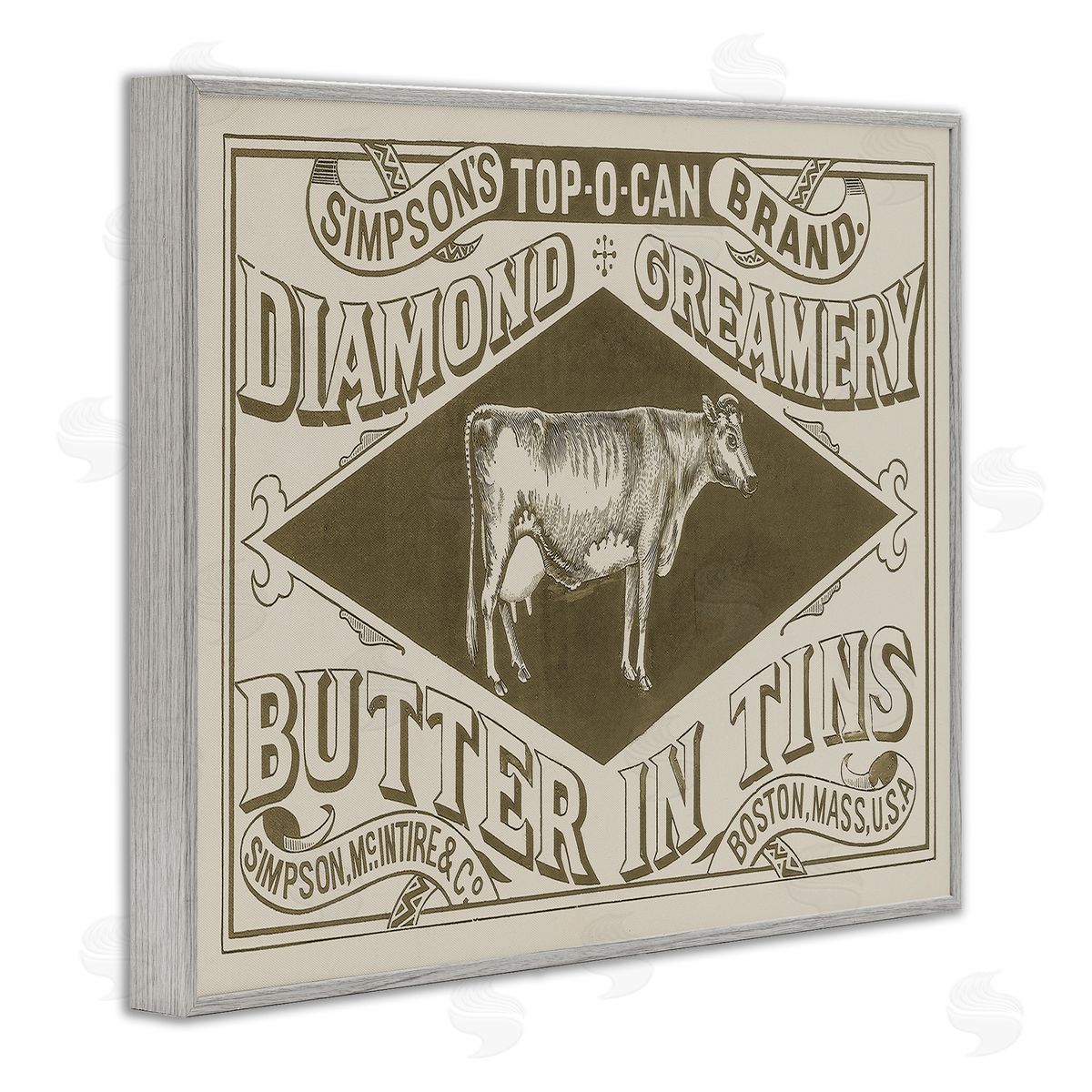 Stupell Studio Vintage Creamery Advertisement Gray Framed Giclee Wall Art Print