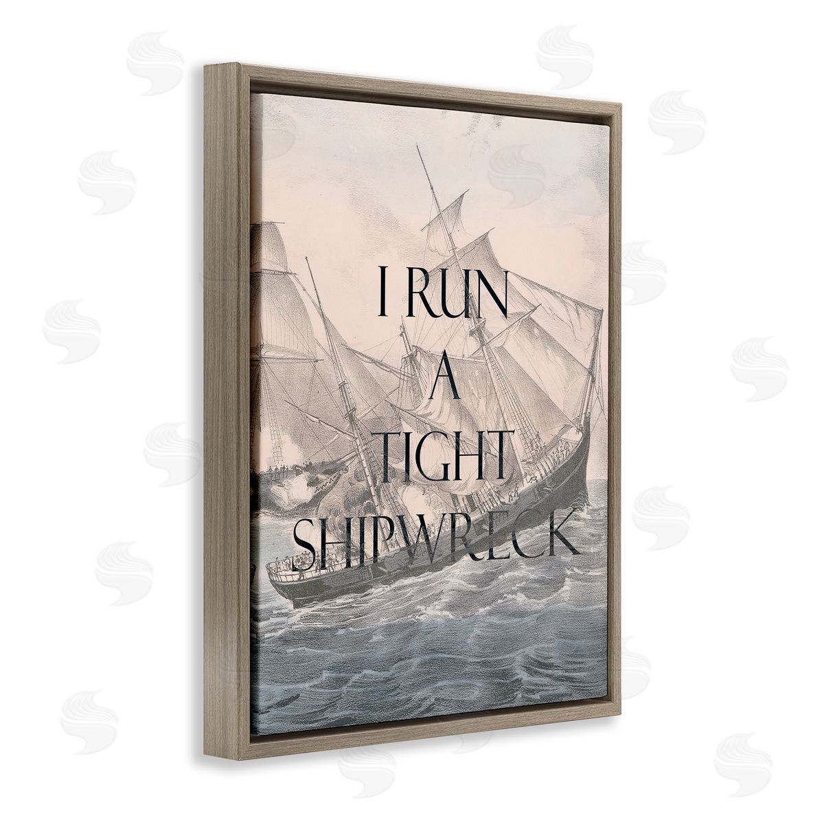 Stupell Studio Run A Tight Shipwreck Brown Floating Frame Canvas Wall Art Print