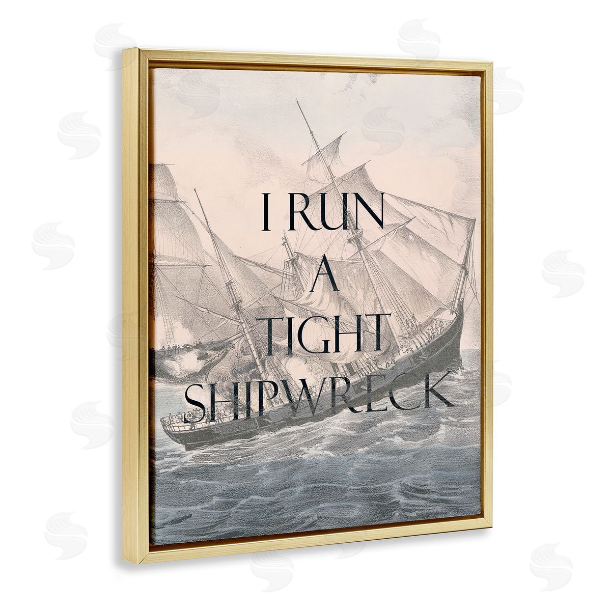 Stupell Studio Run A Tight Shipwreck Gold Floating Frame Canvas Wall Art Print