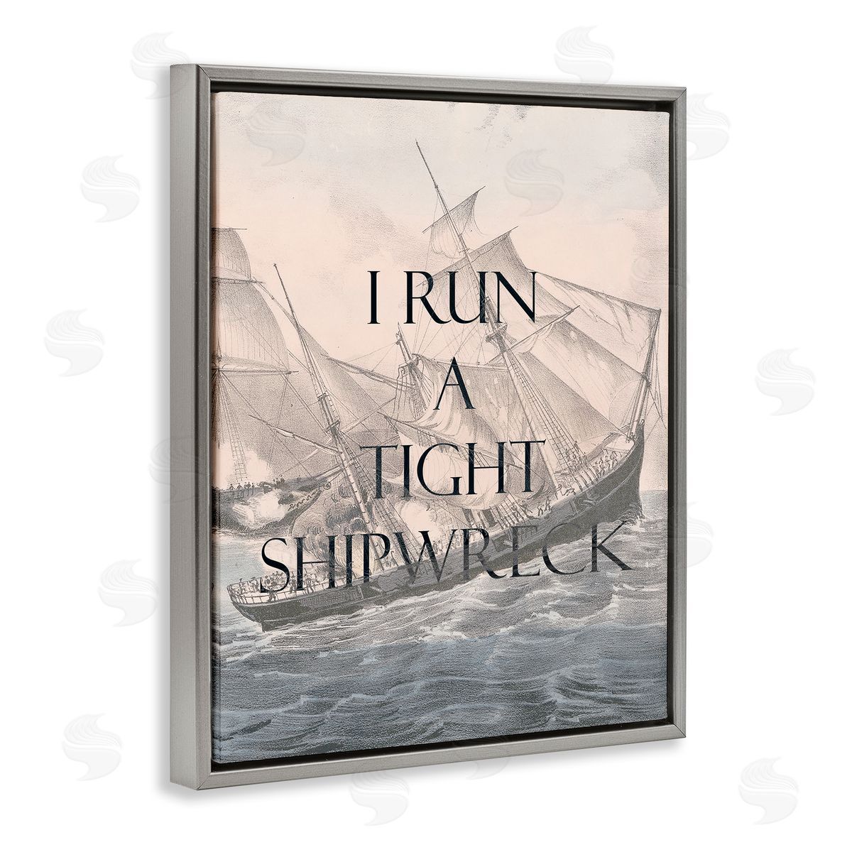 Stupell Studio Run A Tight Shipwreck Gray Floating Frame Canvas Wall Art Print