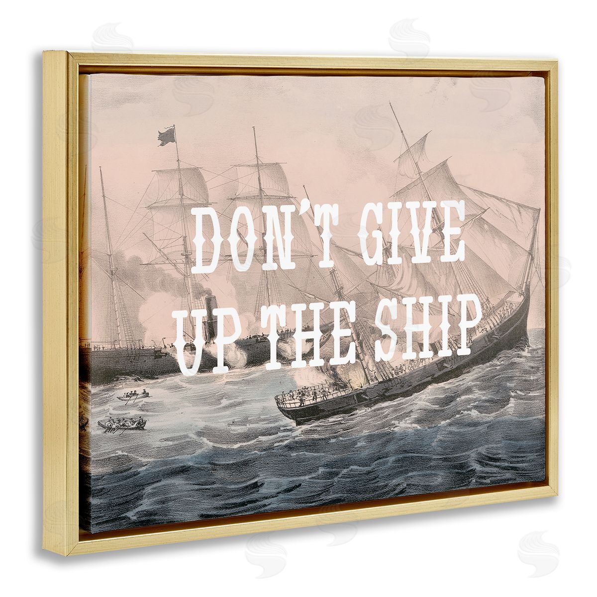 Stupell Studio Don't Give Up Ship Gold Floating Frame Canvas Wall Art Print