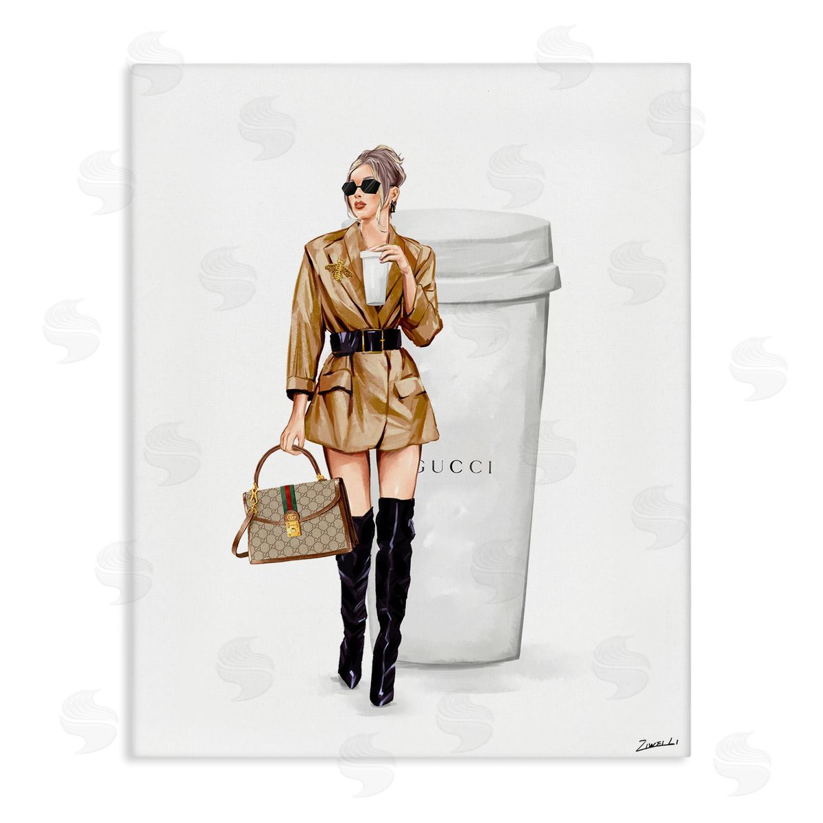 Ziwei Li Sophisticated Girl & Coffee Canvas Wall Art Print