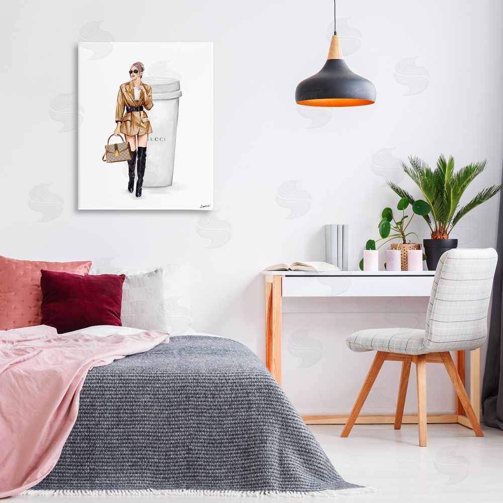 Ziwei Li Sophisticated Girl & Coffee Canvas Wall Art Print in Room