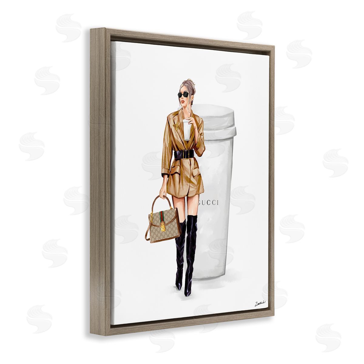 Ziwei Li Sophisticated Girl & Coffee Brown Floating Frame Canvas Wall Art Print