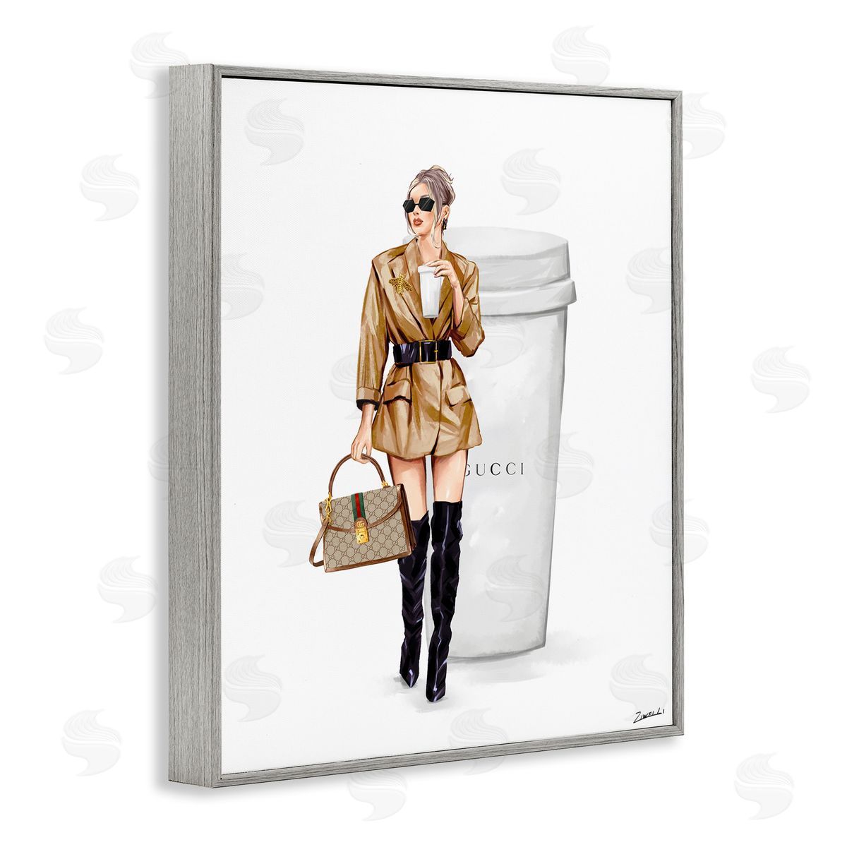 Ziwei Li Sophisticated Girl & Coffee Gray Framed Giclee Wall Art Print
