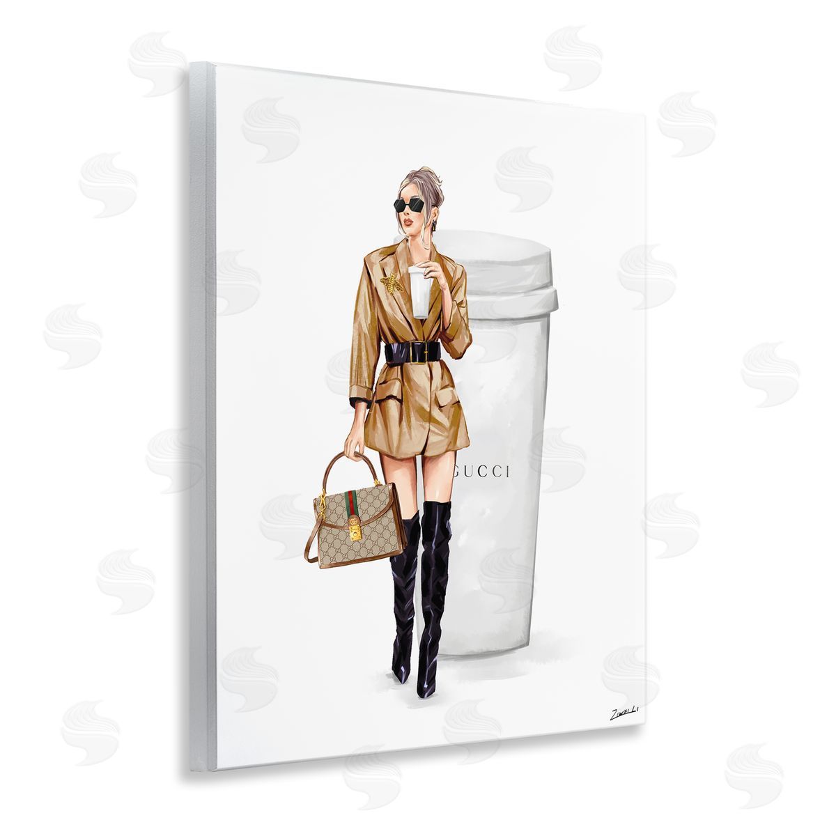 Ziwei Li Sophisticated Girl & Coffee Wooden Wall Plaque Art Print