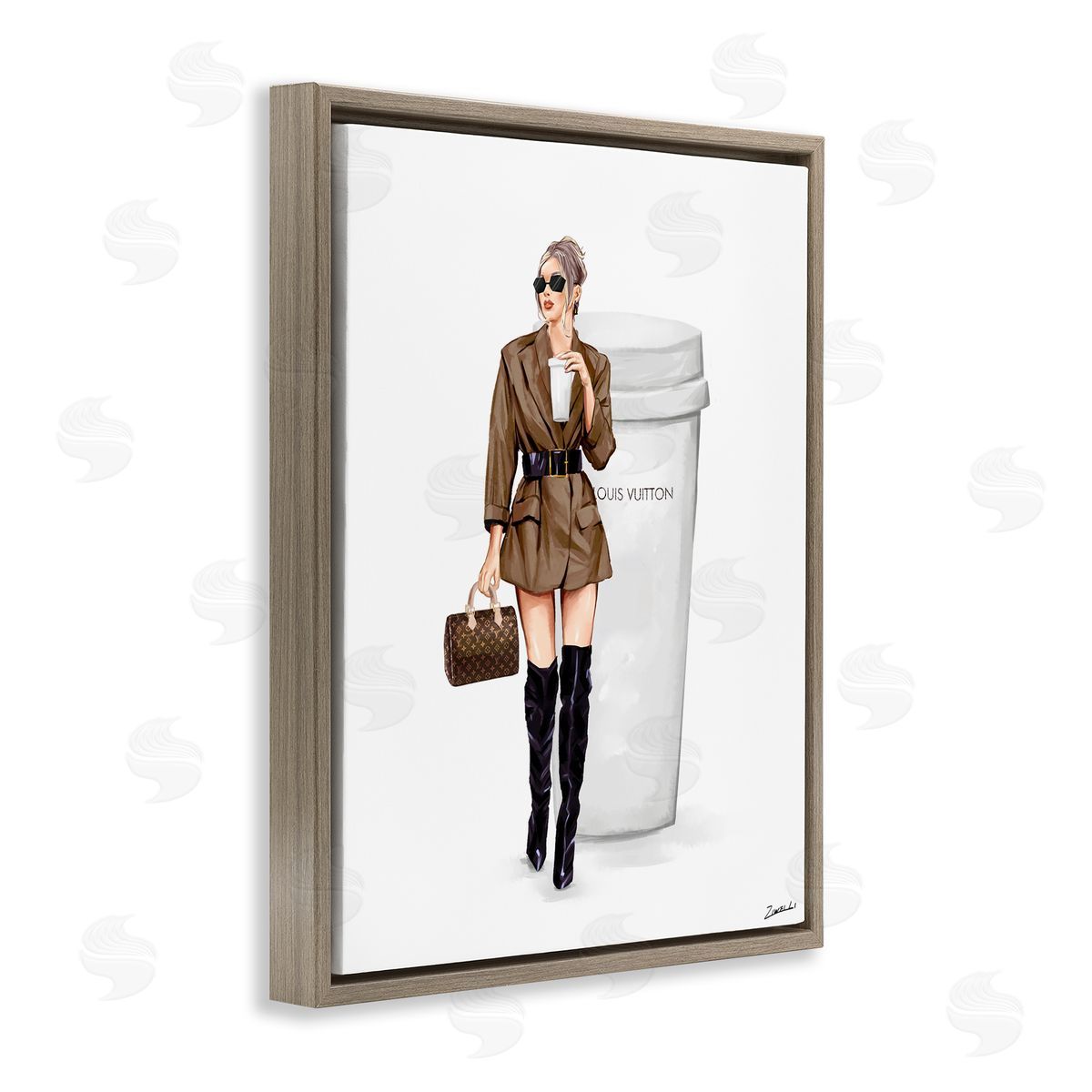 Ziwei Li Chic Fashion & Coffee Cup Brown Floating Frame Canvas Wall Art Print