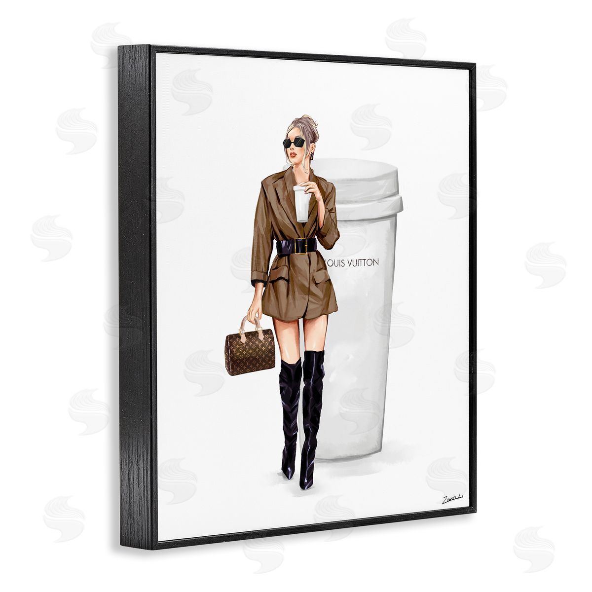 Ziwei Li Chic Fashion & Coffee Cup Black Framed Giclee Wall Art Print