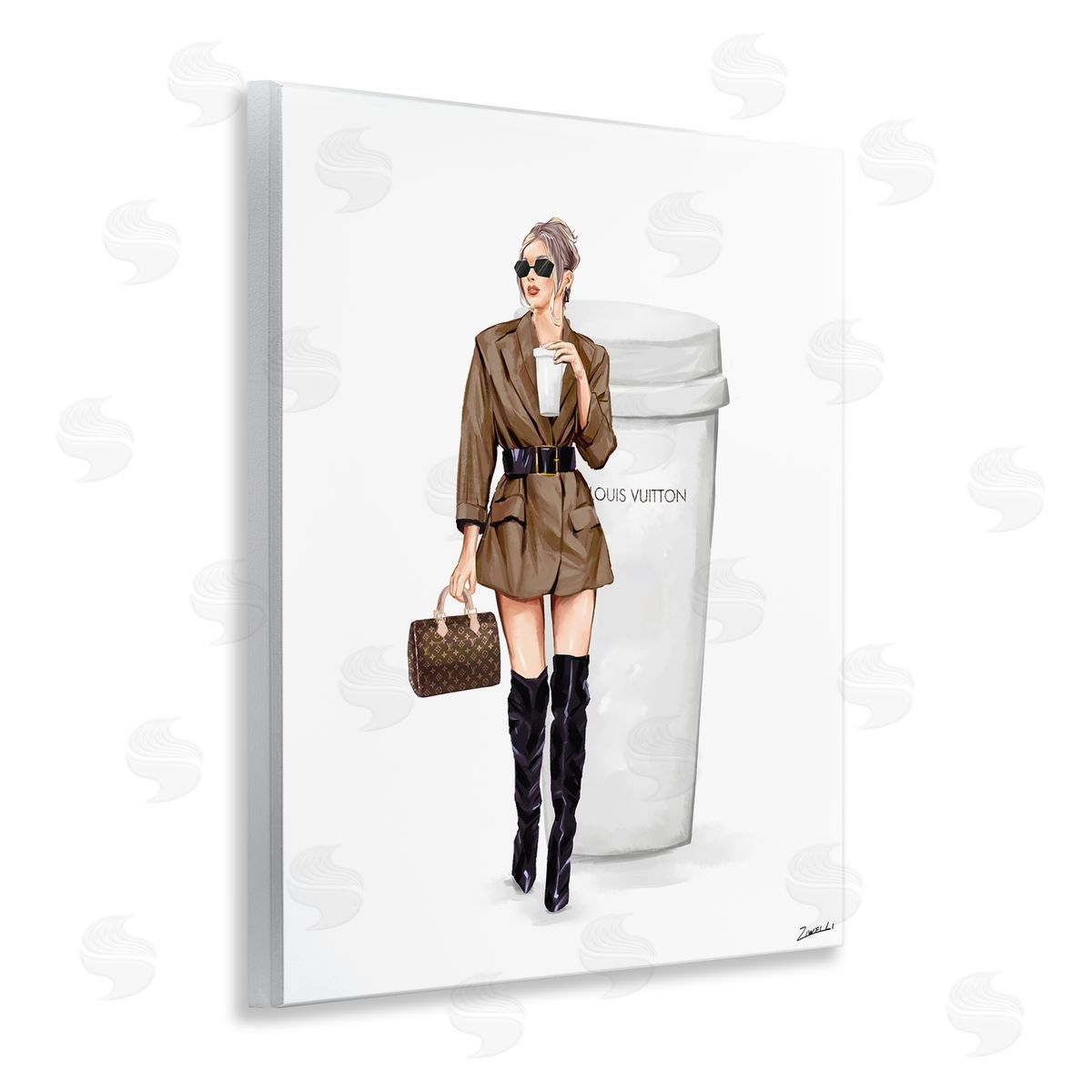 Ziwei Li Chic Fashion & Coffee Cup Wooden Wall Plaque Art Print