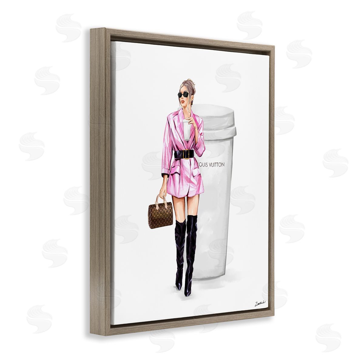 Ziwei Li Woman in Pink with Coffee Brown Floating Frame Canvas Wall Art Print