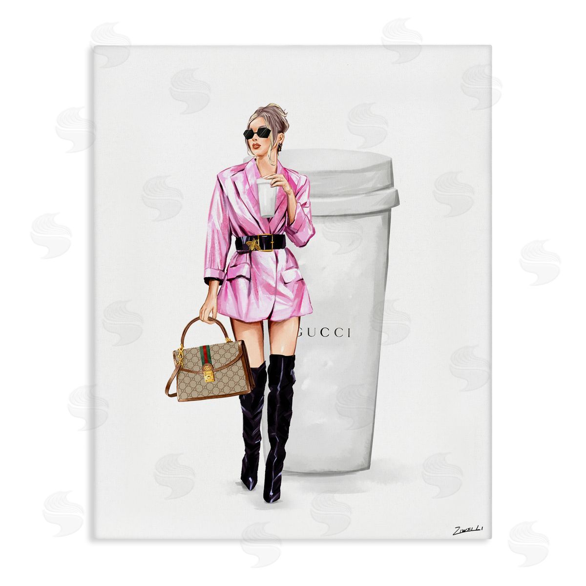 Ziwei Li Glam Woman with Coffee Canvas Wall Art Print