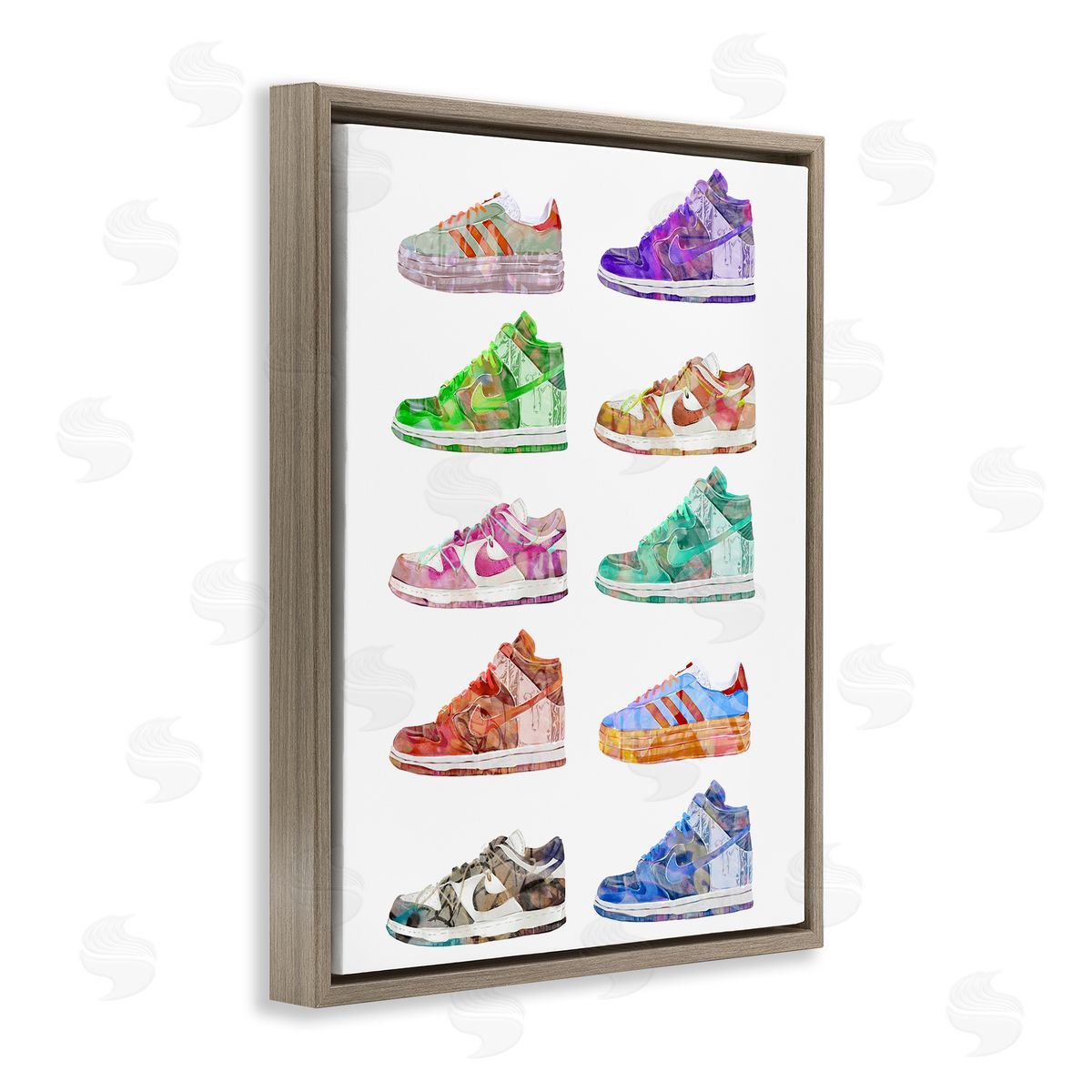 Ziwei Li Rows of Chic Sneakers Brown Floating Frame Canvas Wall Art Print