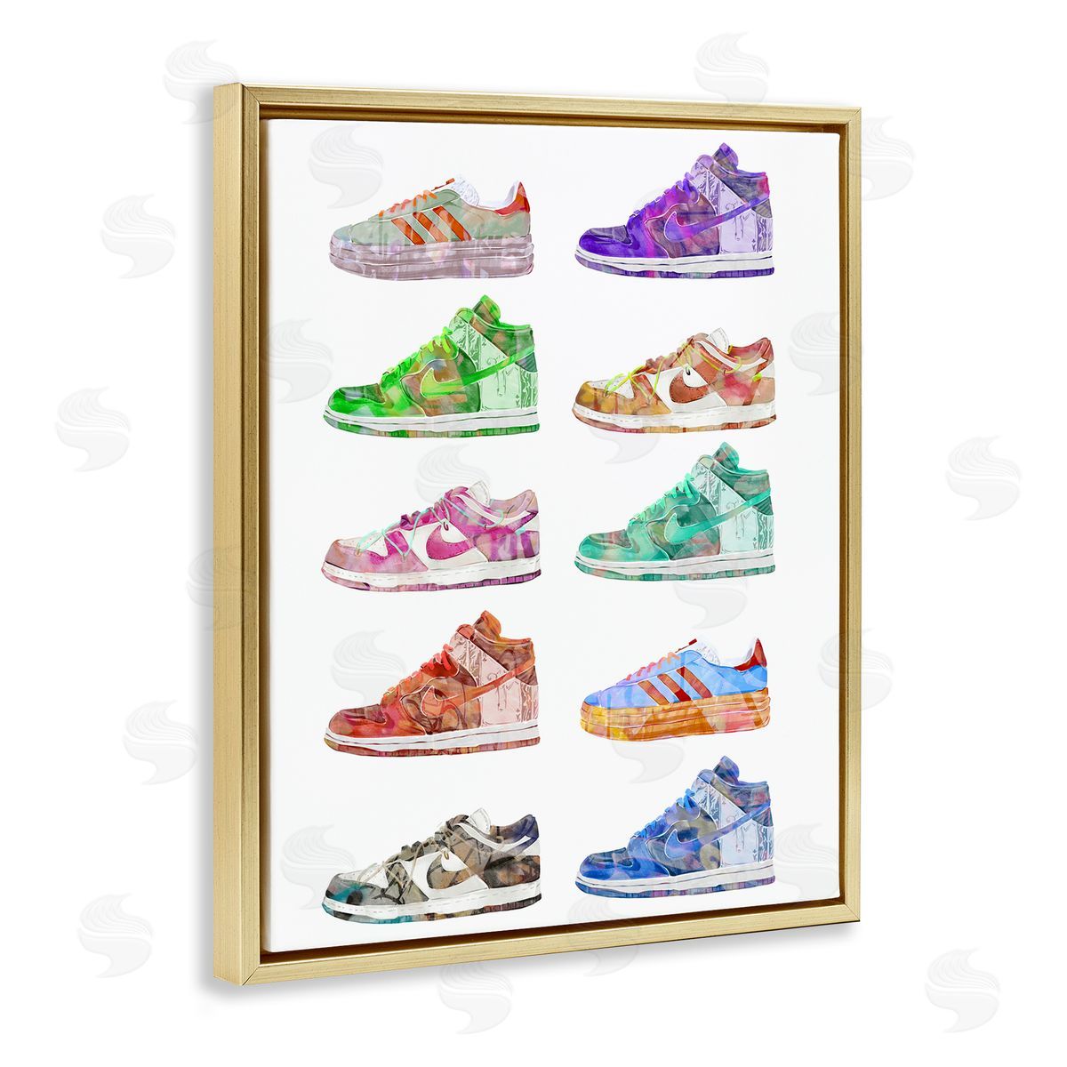 Ziwei Li Rows of Chic Sneakers Gold Floating Frame Canvas Wall Art Print