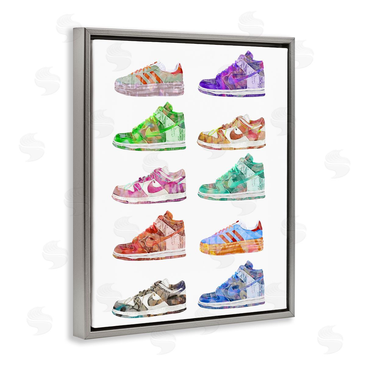 Ziwei Li Rows of Chic Sneakers Gray Floating Frame Canvas Wall Art Print