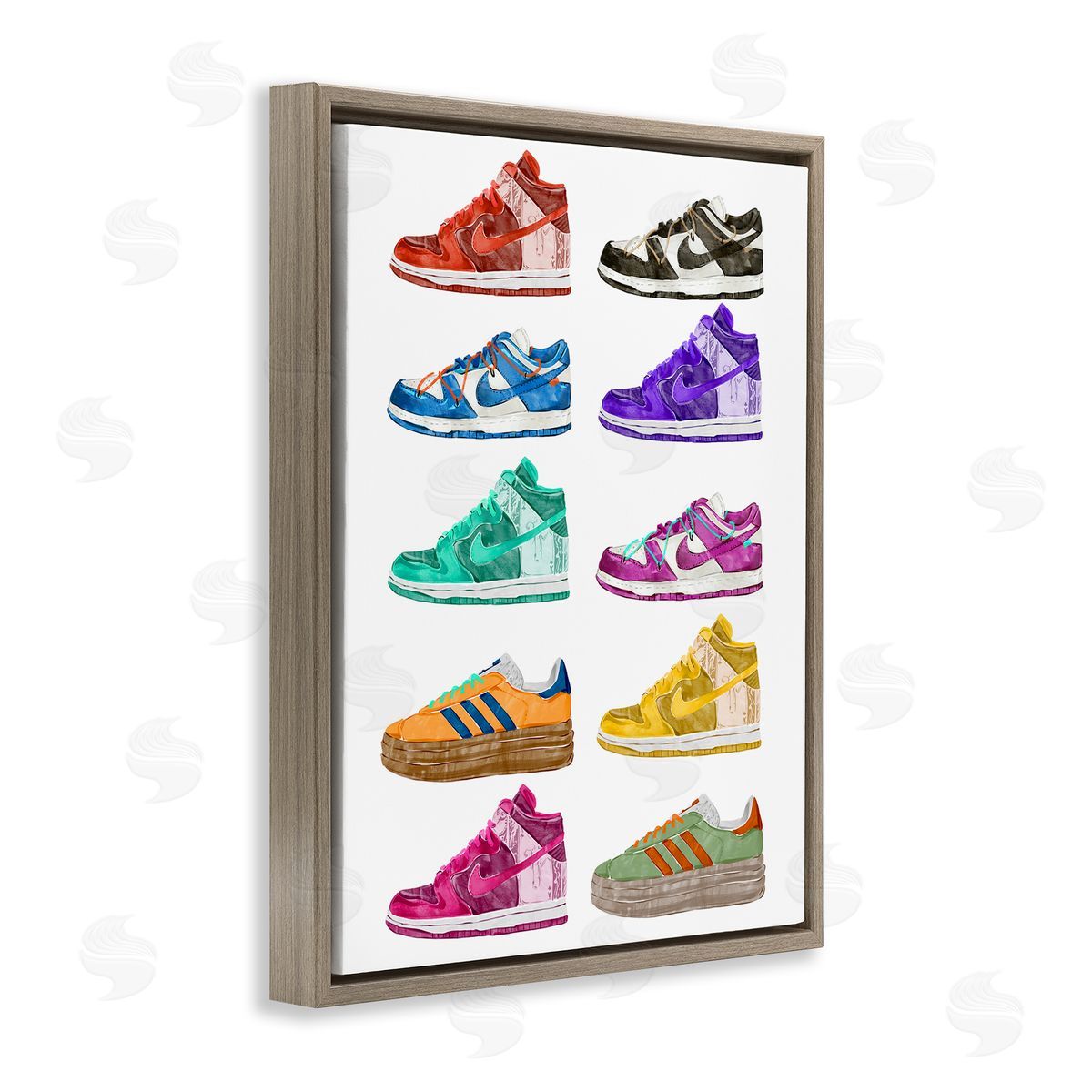 Ziwei Li Fashion Sneakers Assortment Brown Floating Frame Canvas Wall Art Print