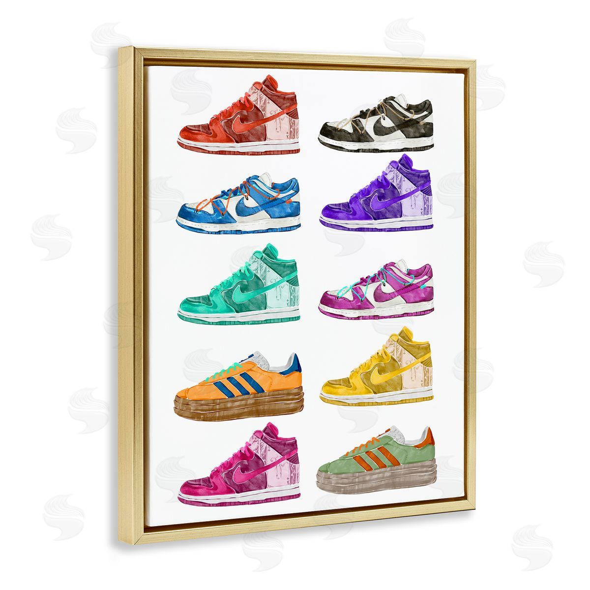 Ziwei Li Fashion Sneakers Assortment Gold Floating Frame Canvas Wall Art Print