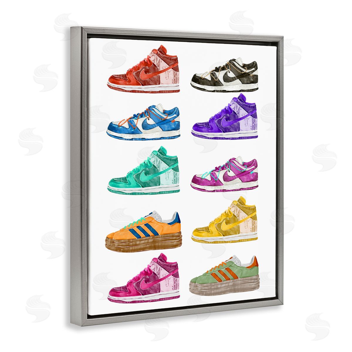 Ziwei Li Fashion Sneakers Assortment Gray Floating Frame Canvas Wall Art Print