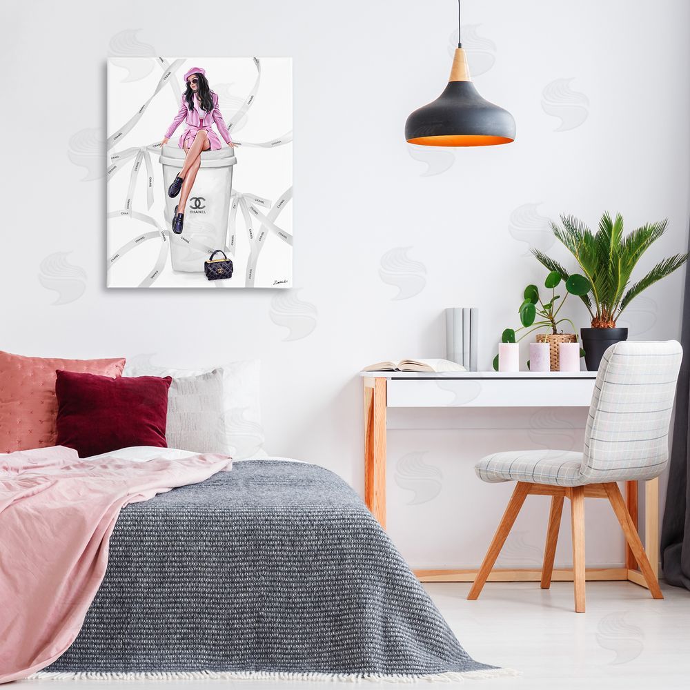 Ziwei Li Elegant Woman on Coffee Cup Canvas Wall Art Print in Room