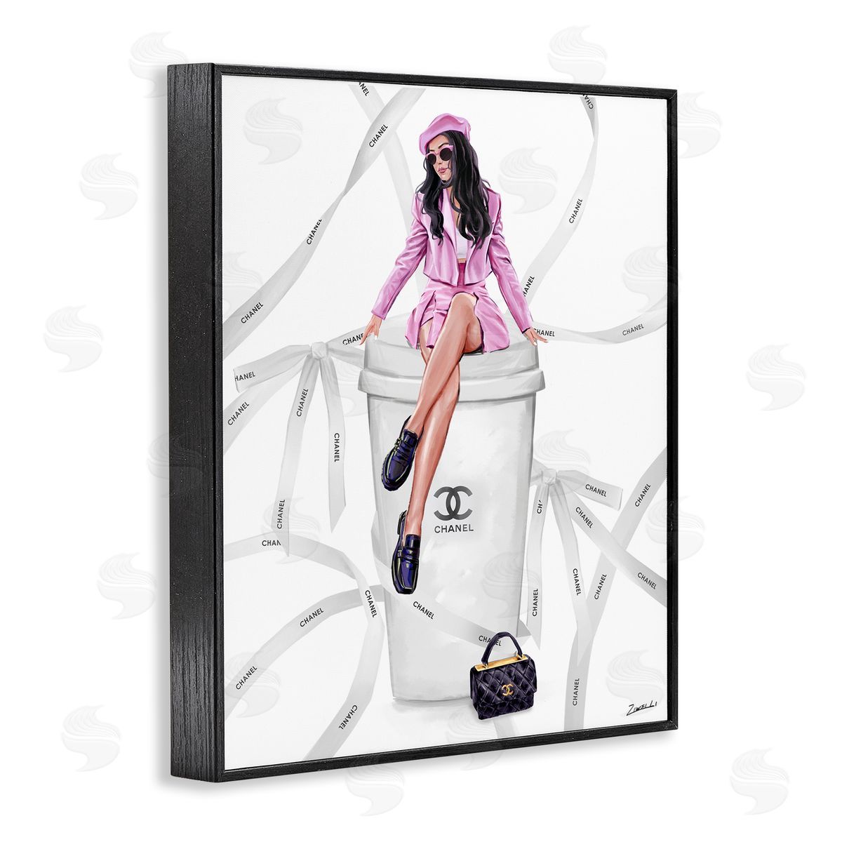 Ziwei Li Elegant Woman on Coffee Cup Black Framed Giclee Wall Art Print