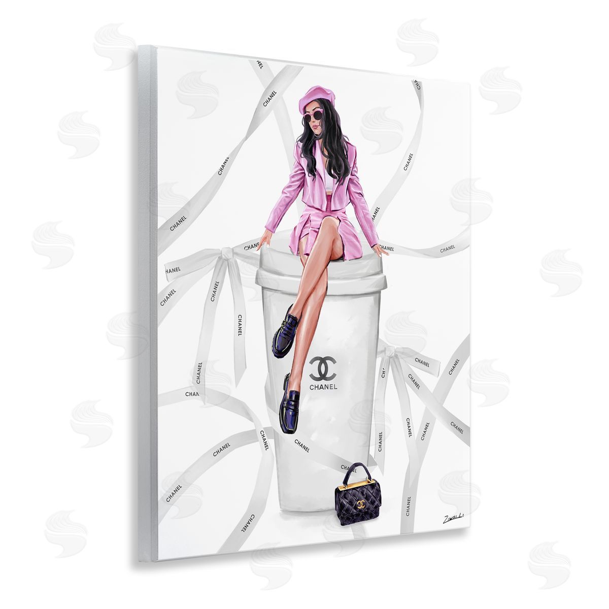 Ziwei Li Elegant Woman on Coffee Cup Wooden Wall Plaque Art Print