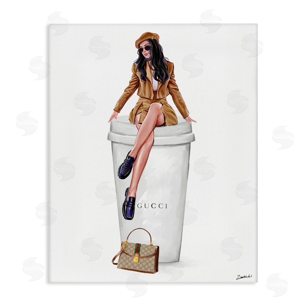 Ziwei Li Chic Lady on Coffee Cup Canvas Wall Art Print