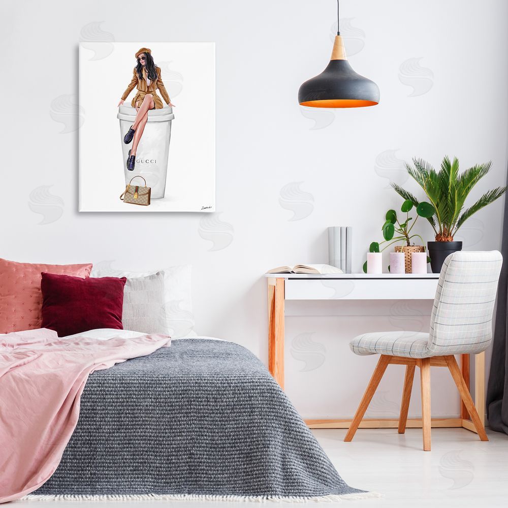 Ziwei Li Chic Lady on Coffee Cup Canvas Wall Art Print in Room