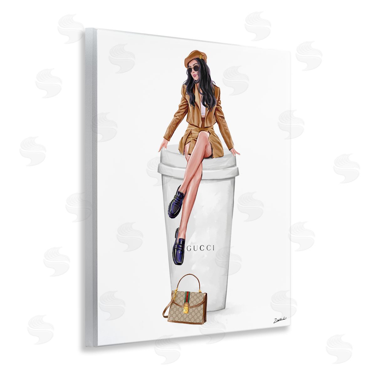 Ziwei Li Chic Lady on Coffee Cup Wooden Wall Plaque Art Print