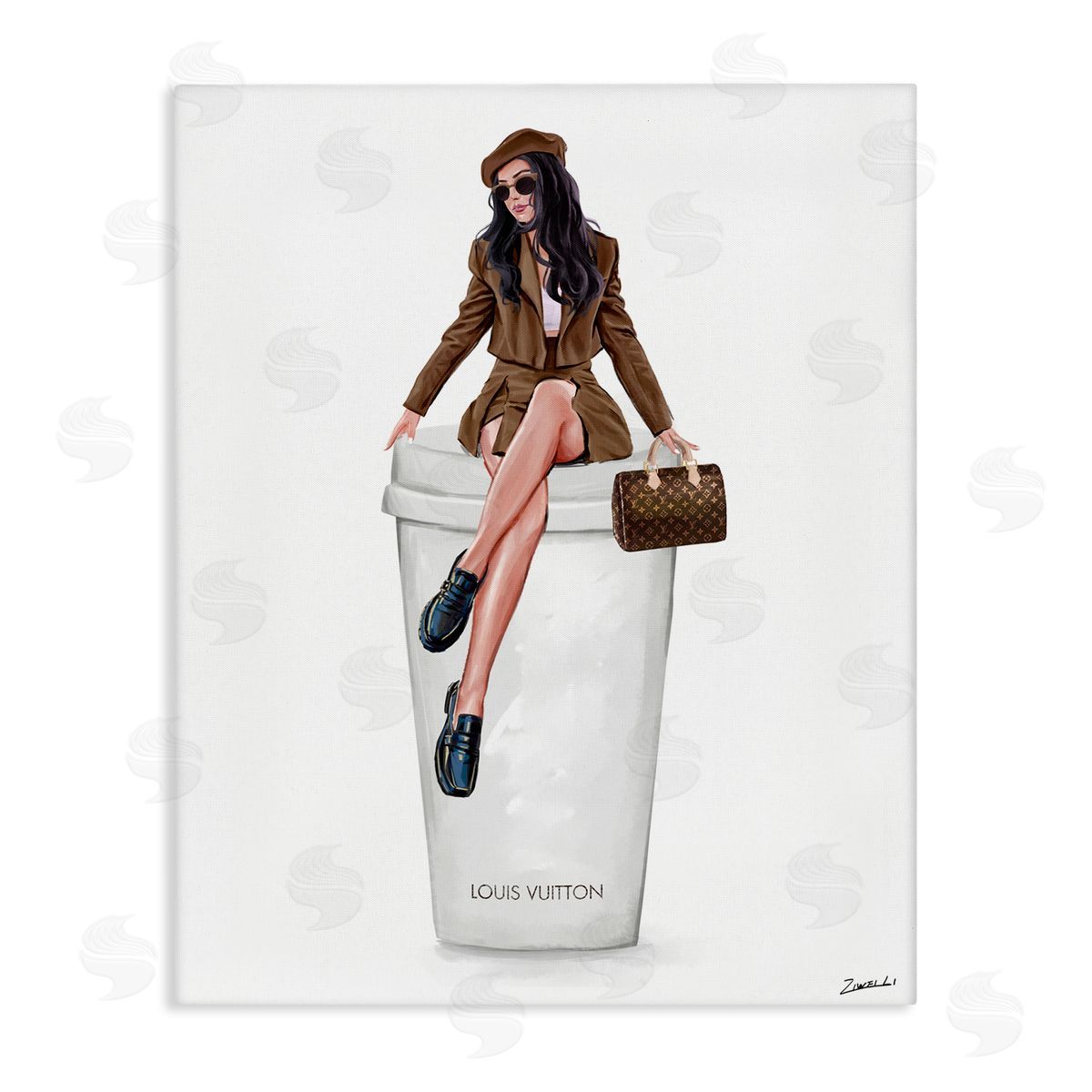 Ziwei Li Lovely Lady on Coffee Cup Canvas Wall Art Print