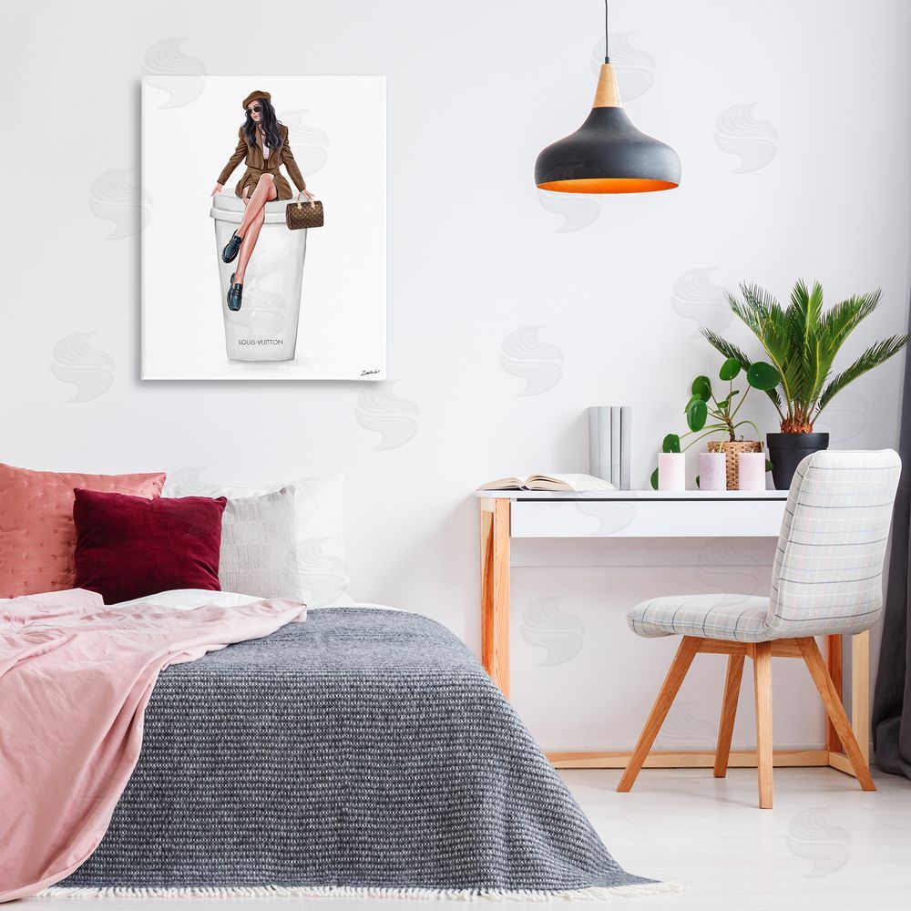 Ziwei Li Lovely Lady on Coffee Cup Canvas Wall Art Print in Room