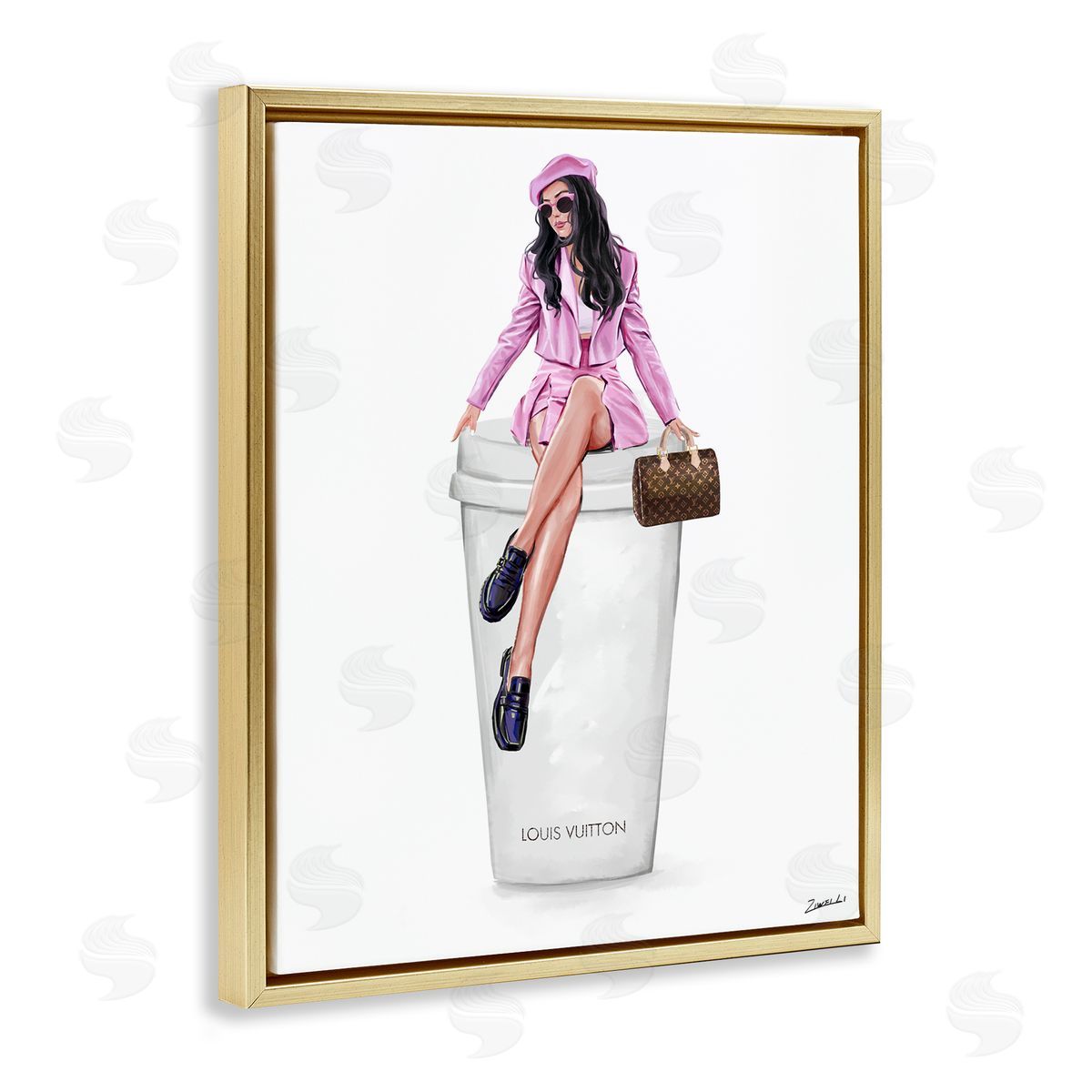 Ziwei Li Sassy Chic Fashionista Gold Floating Frame Canvas Wall Art Print