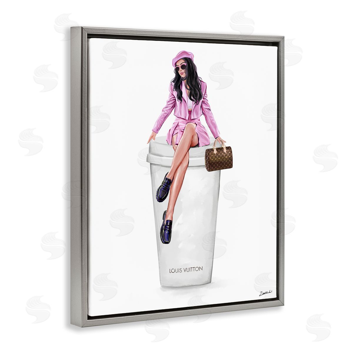 Ziwei Li Sassy Chic Fashionista Gray Floating Frame Canvas Wall Art Print