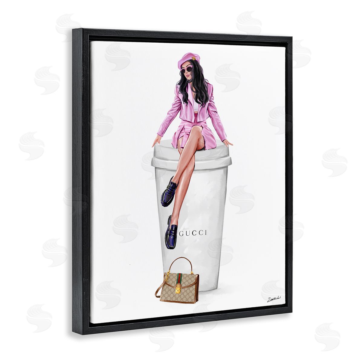 Ziwei Li Brunch Coffee Fashionista Black Floating Frame Canvas Wall Art Print