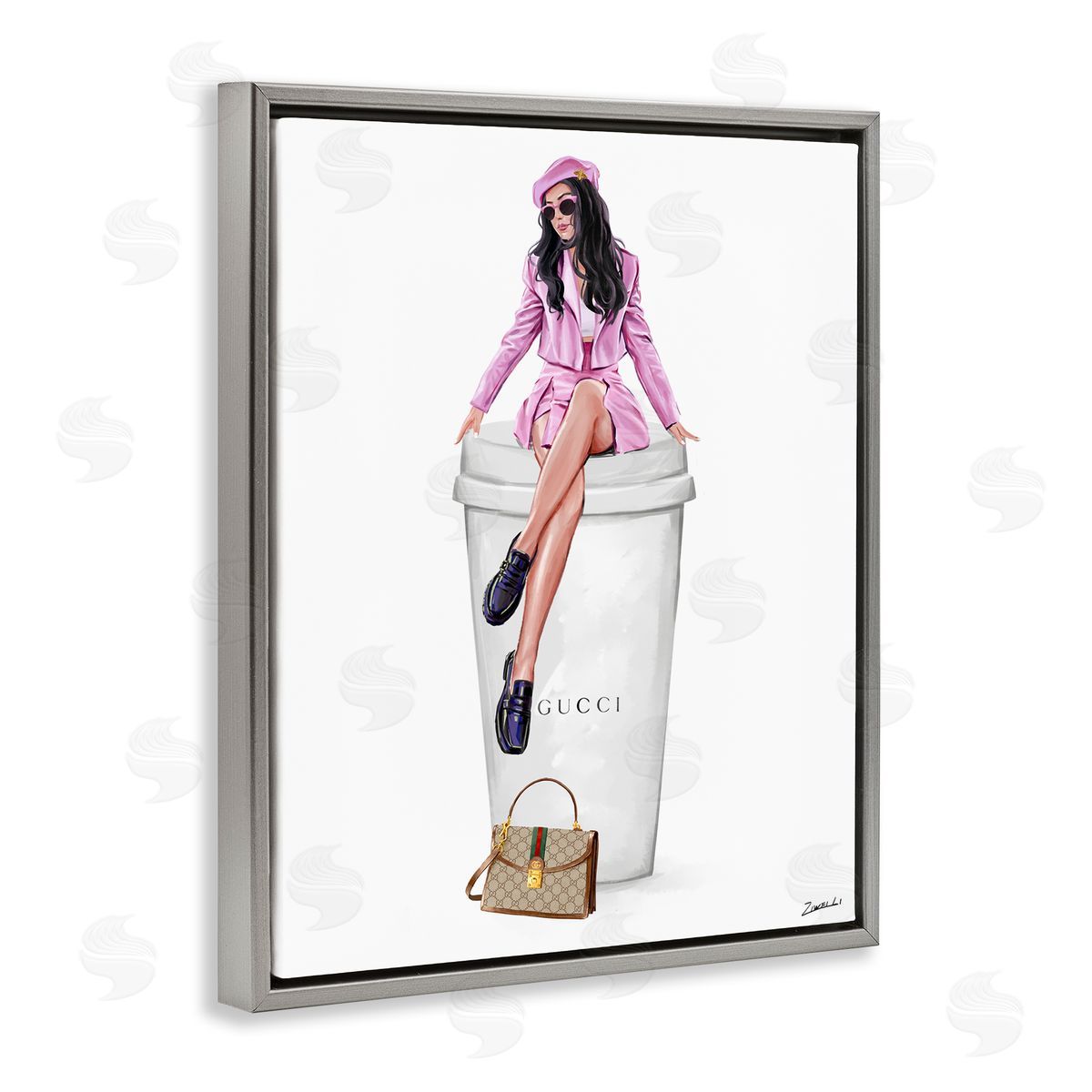 Ziwei Li Brunch Coffee Fashionista Gray Floating Frame Canvas Wall Art Print