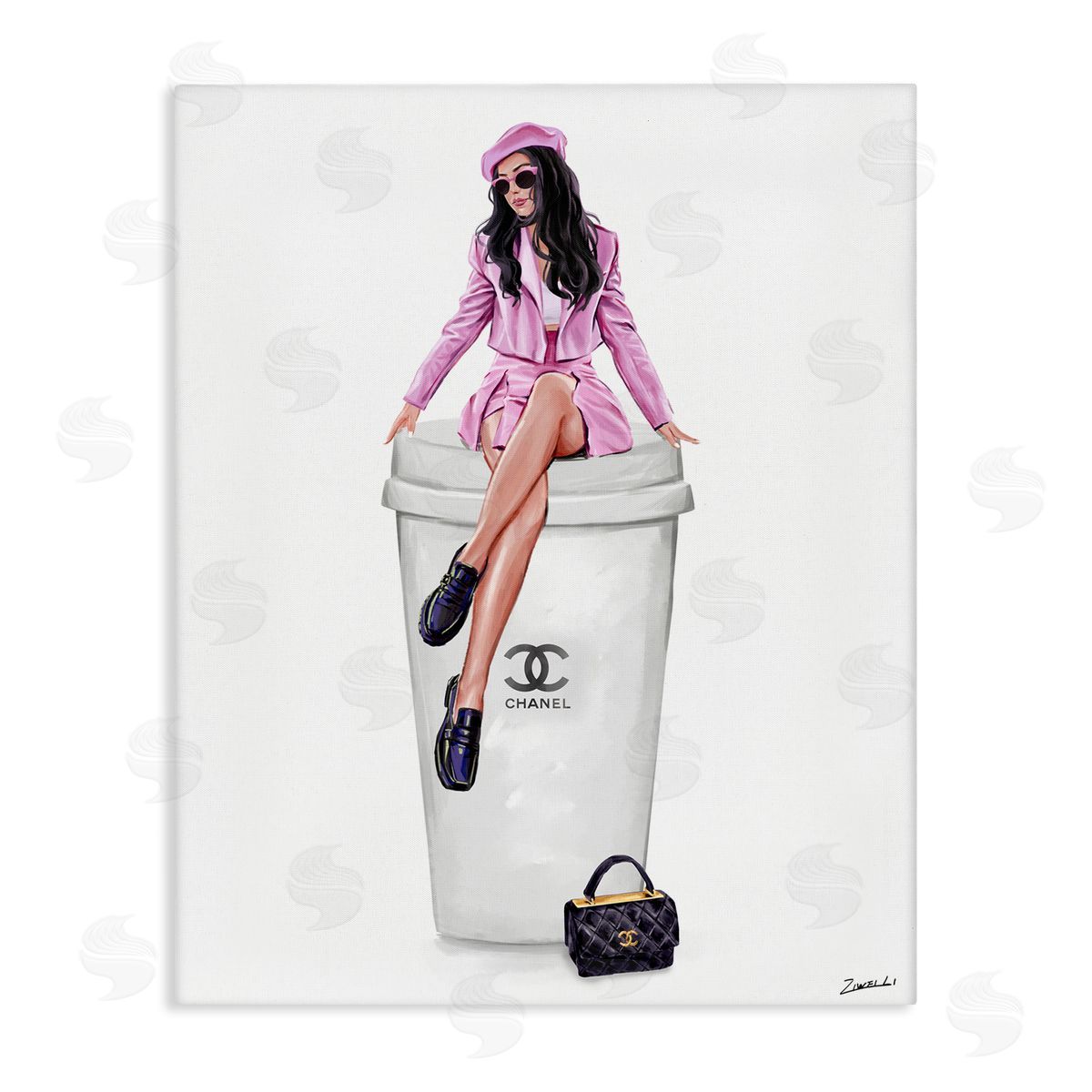 Ziwei Li Chic Fashionista Atop Coffee Canvas Wall Art Print