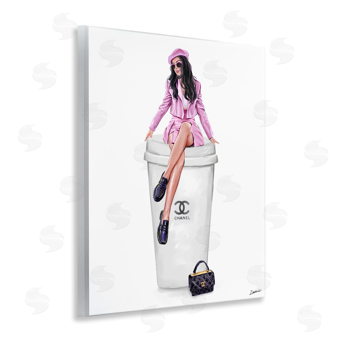 Ziwei Li Chic Fashionista Atop Coffee Wooden Wall Plaque Art Print