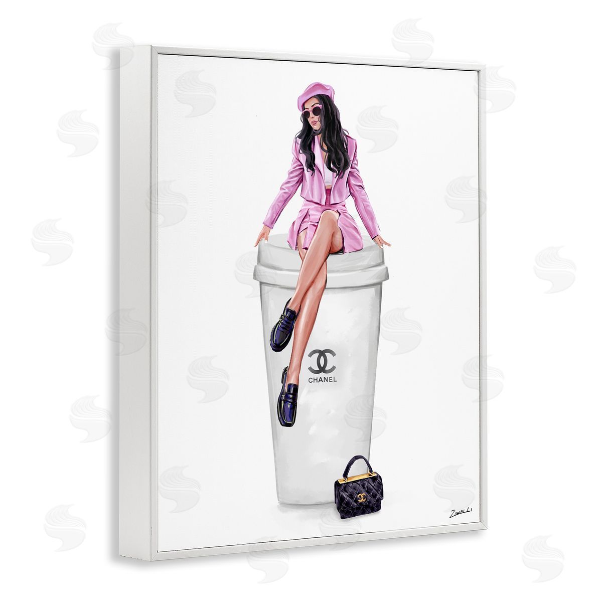 Ziwei Li Chic Fashionista Atop Coffee White Framed Giclee Wall Art Print